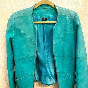 Retro sheep leather turquoise jacket